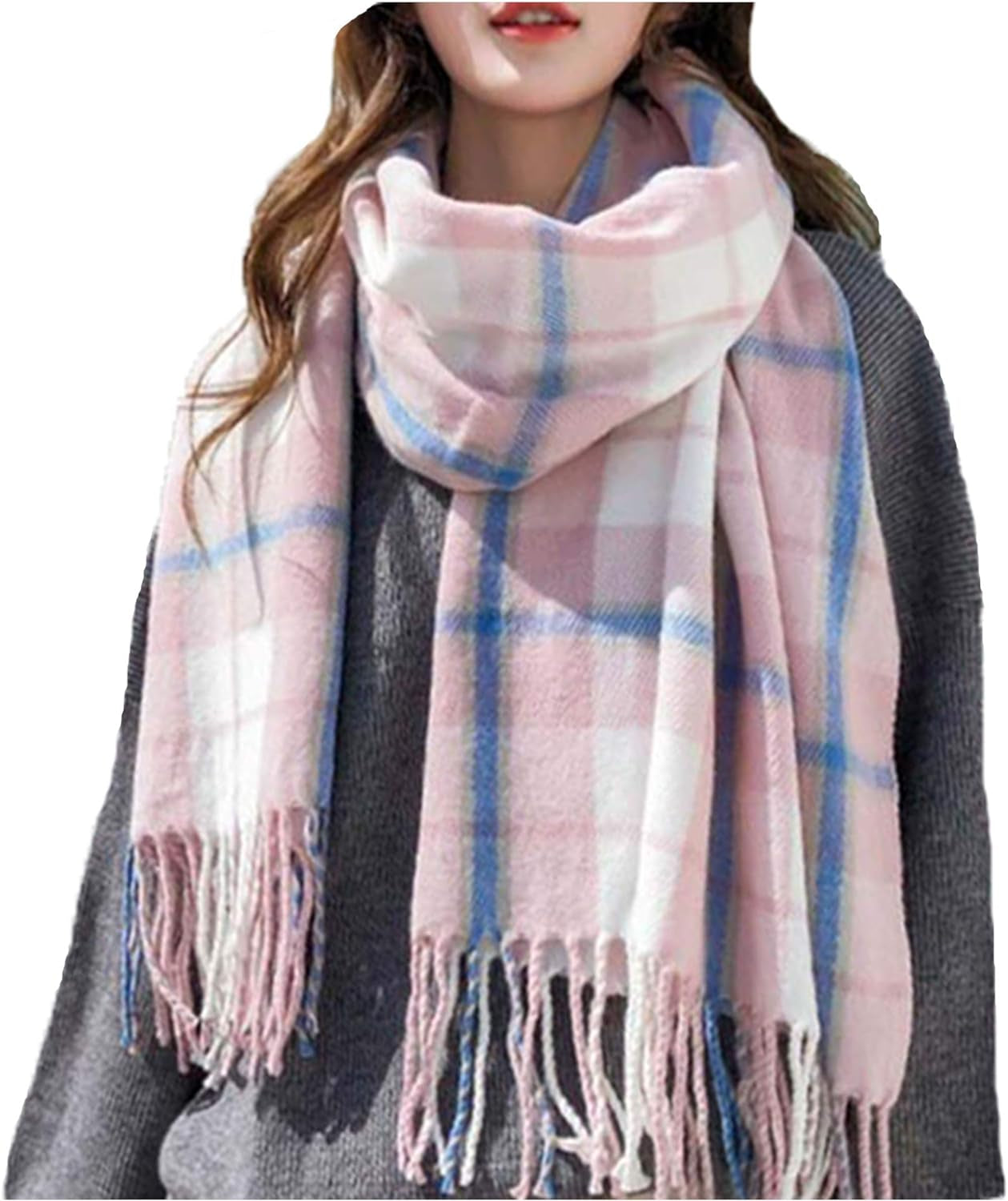 Women's Fashionable Long Shawl Winter Scarves (Thick Warm Knit Large Plaid Scarves)