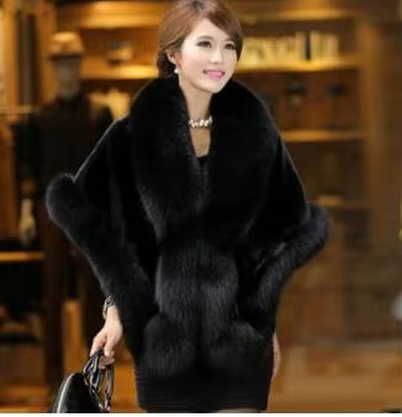 Luxury Elegant Womens Faux Mink Cashmere Winter Warm Fur Coat Shawl Cape Fashion Solid Ladies Faux Fur Pashmina Poncho