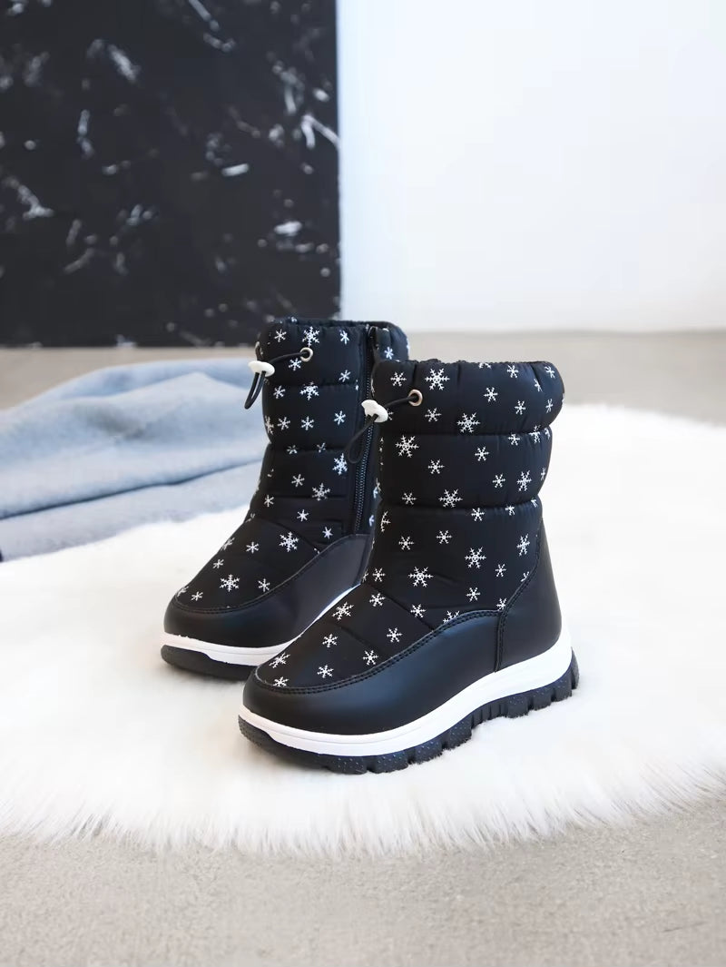 Winter Warm Fur Snow Boots Children Black Furry Shoes Girls Non-Slip Waterproof Kids Footwear Child Sneakers Baby Shoes Pink