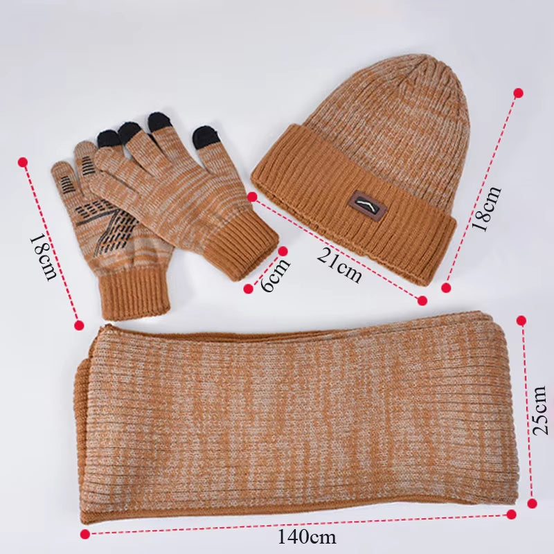 3Pcs Children Winter Hat Scarf Gloves Set Knitted Kids Beanie Scarves Non Slip Telefingers Gloves Child Cap for Girls Boys 4-10Y