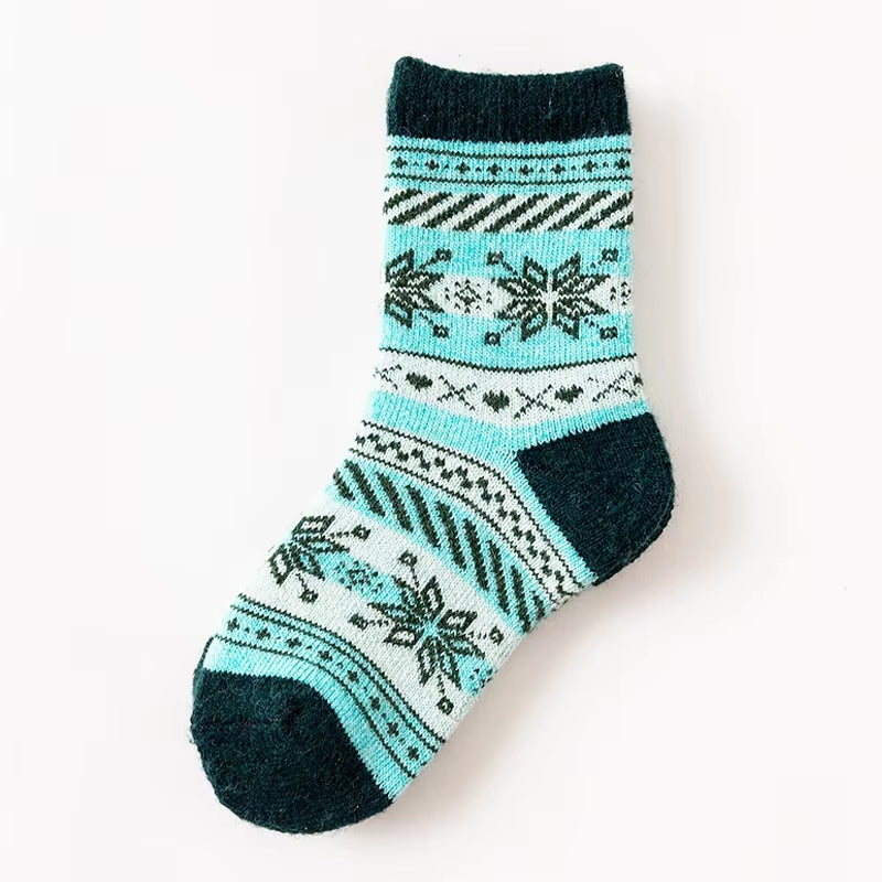 Children Winter Wool Socks Fair Isle Jacquard Weave Pattern Socks for Boys Girls Warm Thick Socks Kids Christmas Footwear Baby