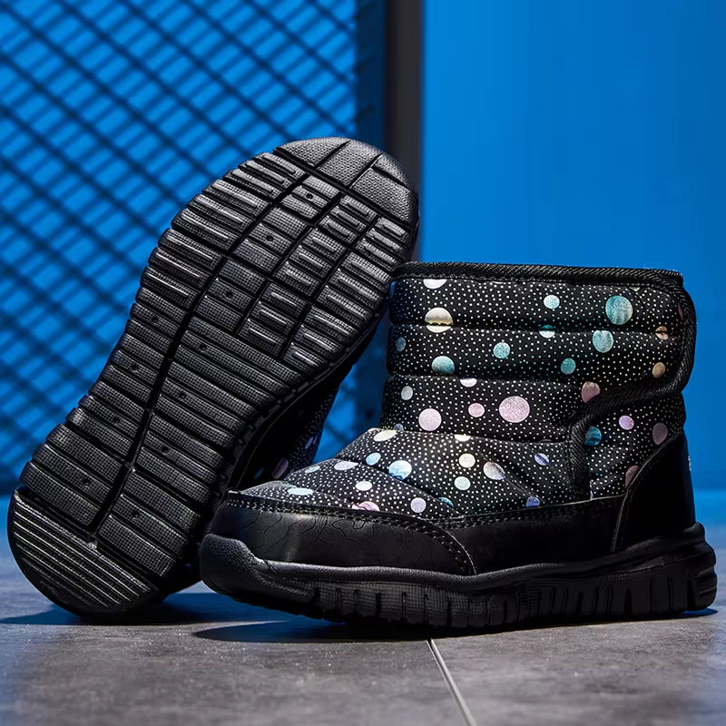 Winter Warm Fur Snow Boots Children Black Furry Shoes Girls Non-Slip Waterproof Kids Footwear Child Sneakers Baby Shoes Pink