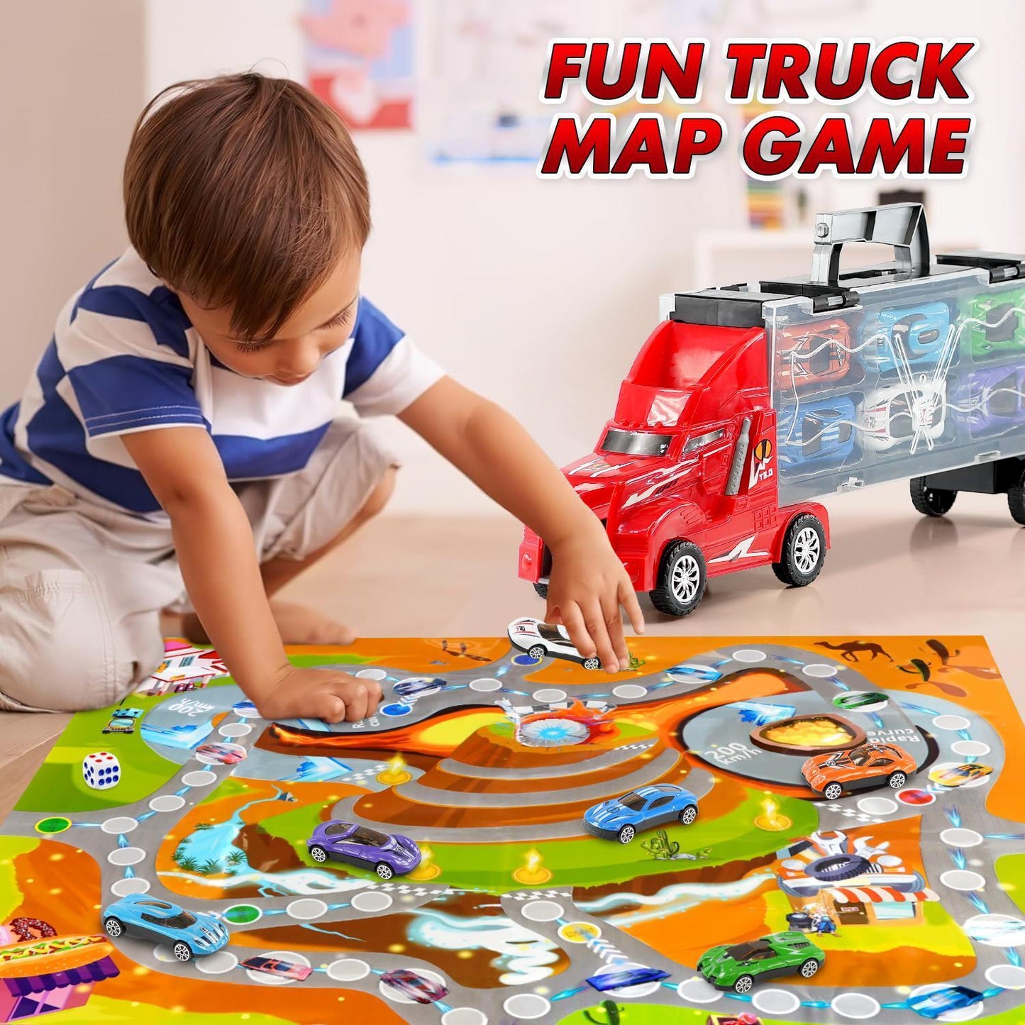 Toy Truck Carrier & 6 Mini Cars Play Set Transport Car Toys Lorry Truck Kids Toy