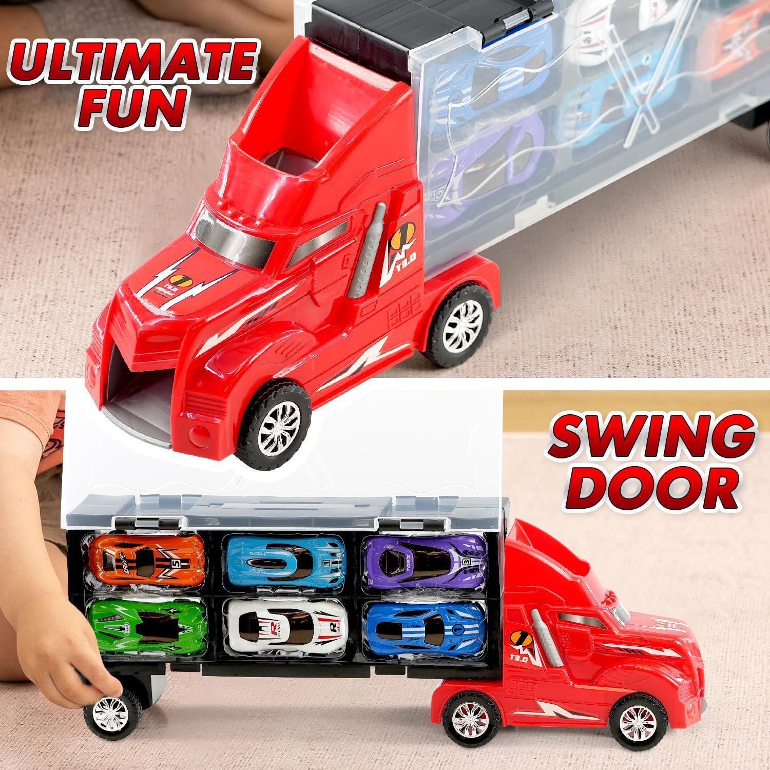 Toy Truck Carrier & 6 Mini Cars Play Set Transport Car Toys Lorry Truck Kids Toy