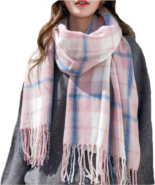 Women's Fashionable Long Shawl Winter Scarves (Thick Warm Knit Large Plaid Scarves)