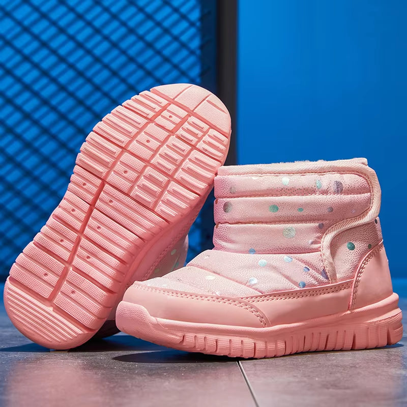 Winter Warm Fur Snow Boots Children Black Furry Shoes Girls Non-Slip Waterproof Kids Footwear Child Sneakers Baby Shoes Pink