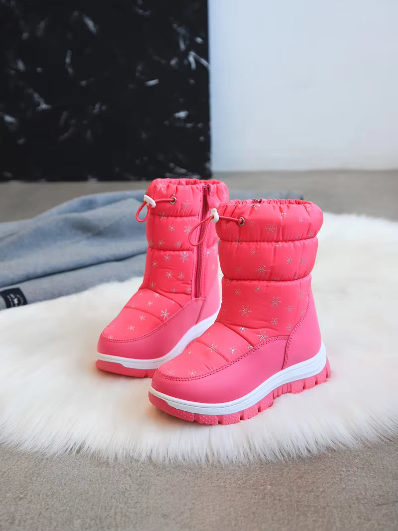 Winter Warm Fur Snow Boots Children Black Furry Shoes Girls Non-Slip Waterproof Kids Footwear Child Sneakers Baby Shoes Pink