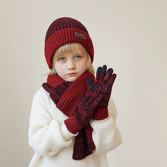 3Pcs Children Winter Hat Scarf Gloves Set Knitted Kids Beanie Scarves Non Slip Telefingers Gloves Child Cap for Girls Boys 4-10Y