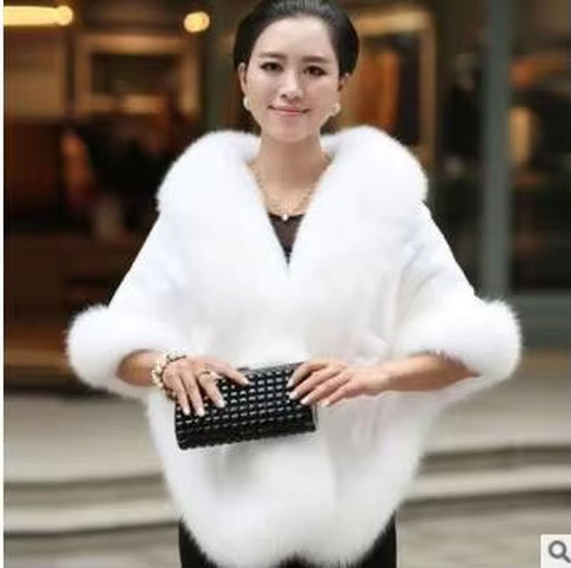 Luxury Elegant Womens Faux Mink Cashmere Winter Warm Fur Coat Shawl Cape Fashion Solid Ladies Faux Fur Pashmina Poncho